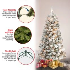 4.5 Ft. Pre-Lit Acacia Flocked Tree With Clear Lights -Christmas Trees Sales AC100 300 45F Features