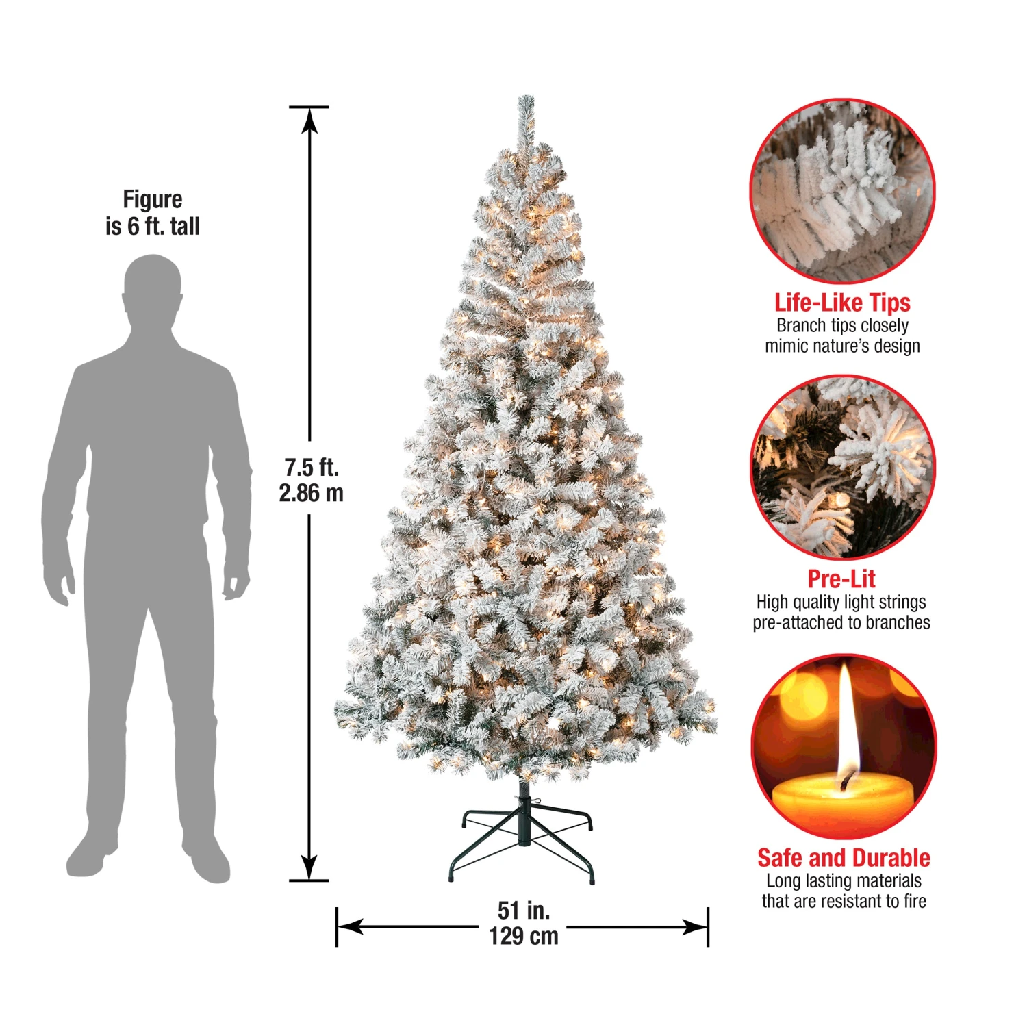 7.5 Ft. Pre-Lit Acacia Flocked Tree With Clear Lights 4 7.5 Ft. Pre-Lit Acacia Flocked Tree With Clear Lights - Image 4