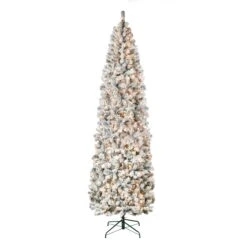 9 Ft. Pre-Lit Acacia Flocked Slim Tree With Clear Lights
