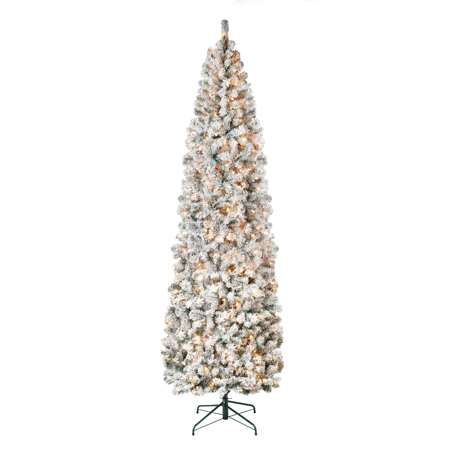 9 Ft. Pre-Lit Acacia Flocked Slim Tree With Clear Lights 1 9 Ft. Pre-Lit Acacia Flocked Slim Tree With Clear Lights