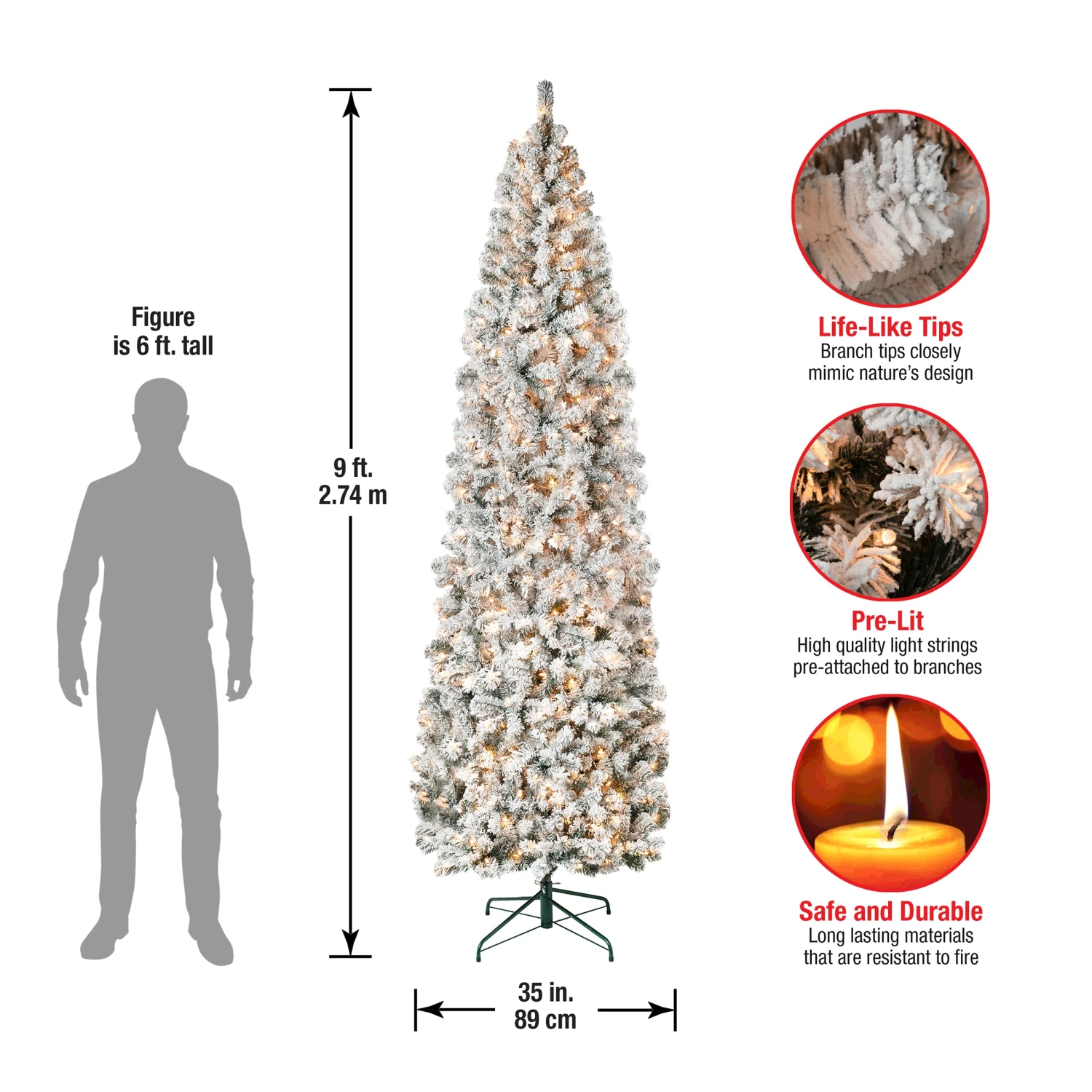 9 Ft. Pre-Lit Acacia Flocked Slim Tree With Clear Lights 8 9 Ft. Pre-Lit Acacia Flocked Slim Tree With Clear Lights - Image 8