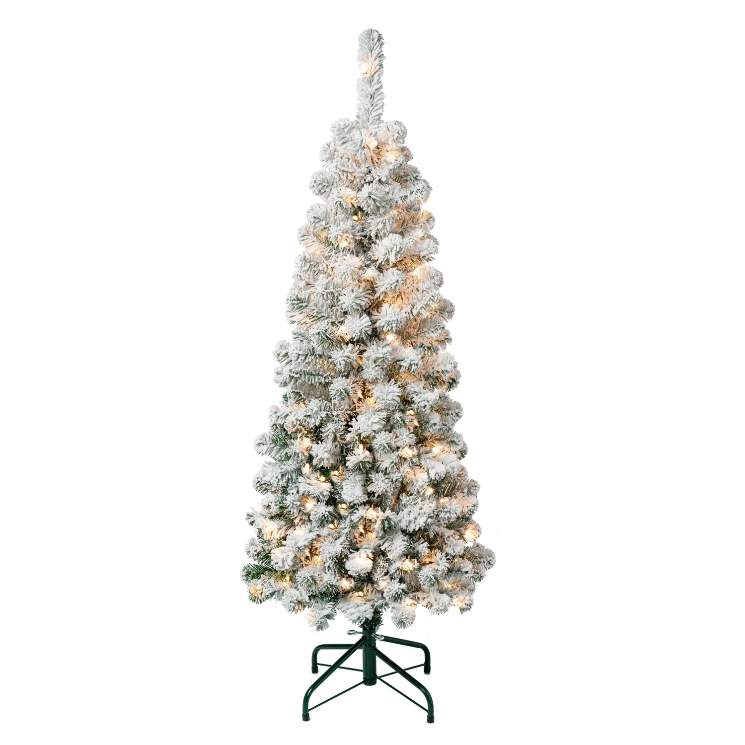 4.5 Ft. Pre-Lit Acacia Pencil Slim Flocked Tree With Clear Lights 1 4.5 Ft. Pre-Lit Acacia Pencil Slim Flocked Tree With Clear Lights