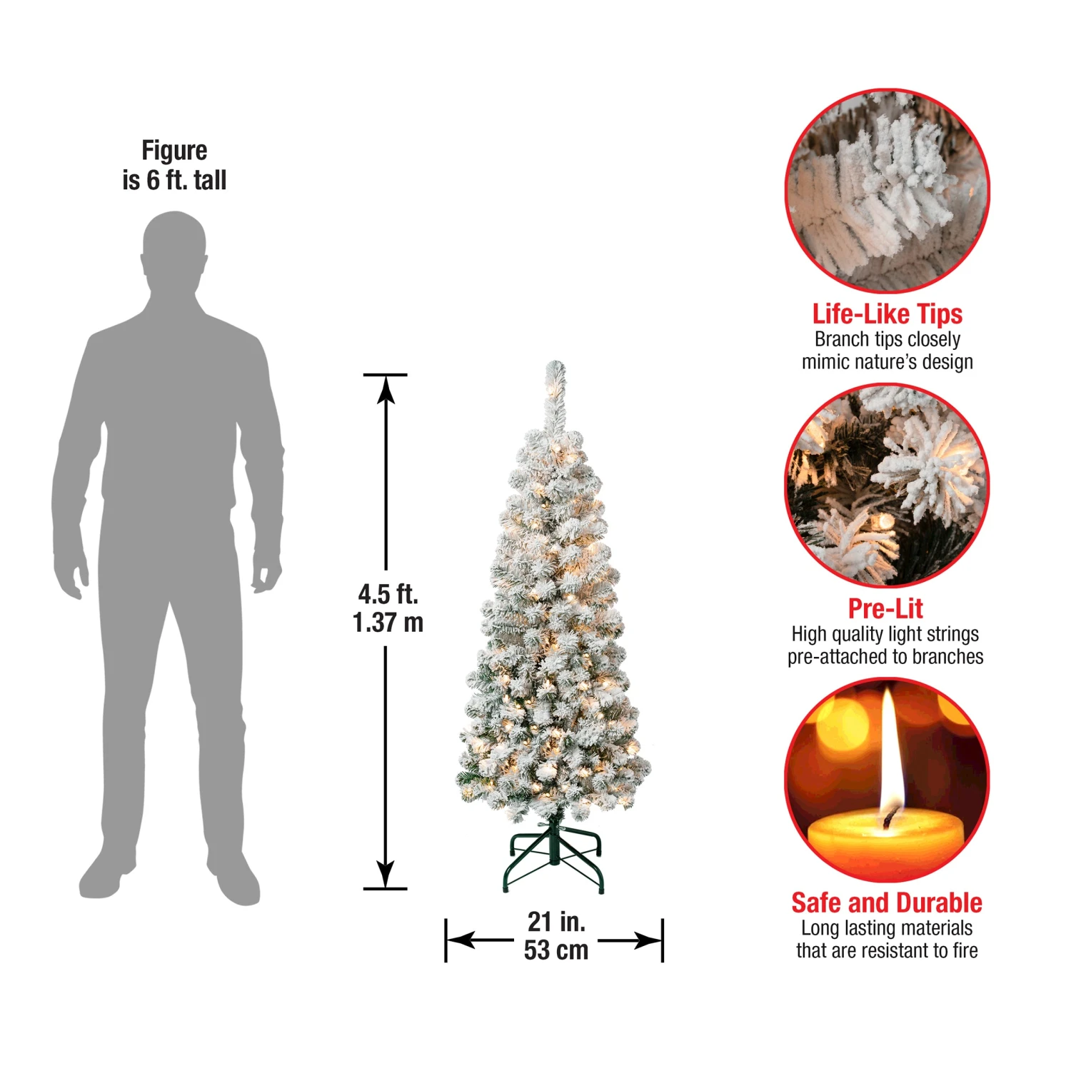 4.5 Ft. Pre-Lit Acacia Pencil Slim Flocked Tree With Clear Lights 6 4.5 Ft. Pre-Lit Acacia Pencil Slim Flocked Tree With Clear Lights - Image 6