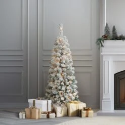 4.5 Ft. Pre-Lit Acacia Pencil Slim Flocked Tree With Clear Lights 11 4.5 Ft. Pre-Lit Acacia Pencil Slim Flocked Tree With Clear Lights -Christmas Trees Sales AC100 304 45F SLifestyle1 95403292 bd70 460c 8a88 5faf139af278