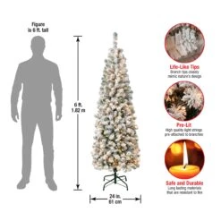 6 Ft. Pre-Lit Acacia Pencil Slim Flocked Tree With Clear Lights -Christmas Trees Sales AC100 304 60F Dim