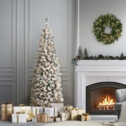 6 Ft. Pre-Lit Acacia Pencil Slim Flocked Tree With Clear Lights -Christmas Trees Sales AC100 304 60F SLifestyle1 a5155ad1 3e9b 4fdd b8b7 6f46d3554f55