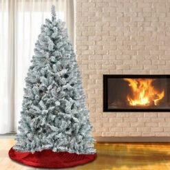 6 Ft. Pre-Lit Acacia Flocked Tree With Clear Lights 23 6 Ft. Pre-Lit Acacia Flocked Tree With Clear Lights -Christmas Trees Sales AC100 308 60F 2