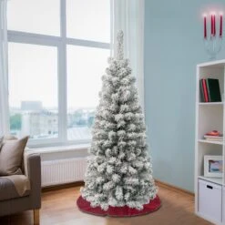 4.5 Ft. Acacia Pencil Slim Flocked Tree 13 4.5 Ft. Acacia Pencil Slim Flocked Tree -Christmas Trees Sales AC100 504 45F 2