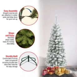 4.5 Ft. Acacia Pencil Slim Flocked Tree 11 4.5 Ft. Acacia Pencil Slim Flocked Tree -Christmas Trees Sales AC100 504 45F Features