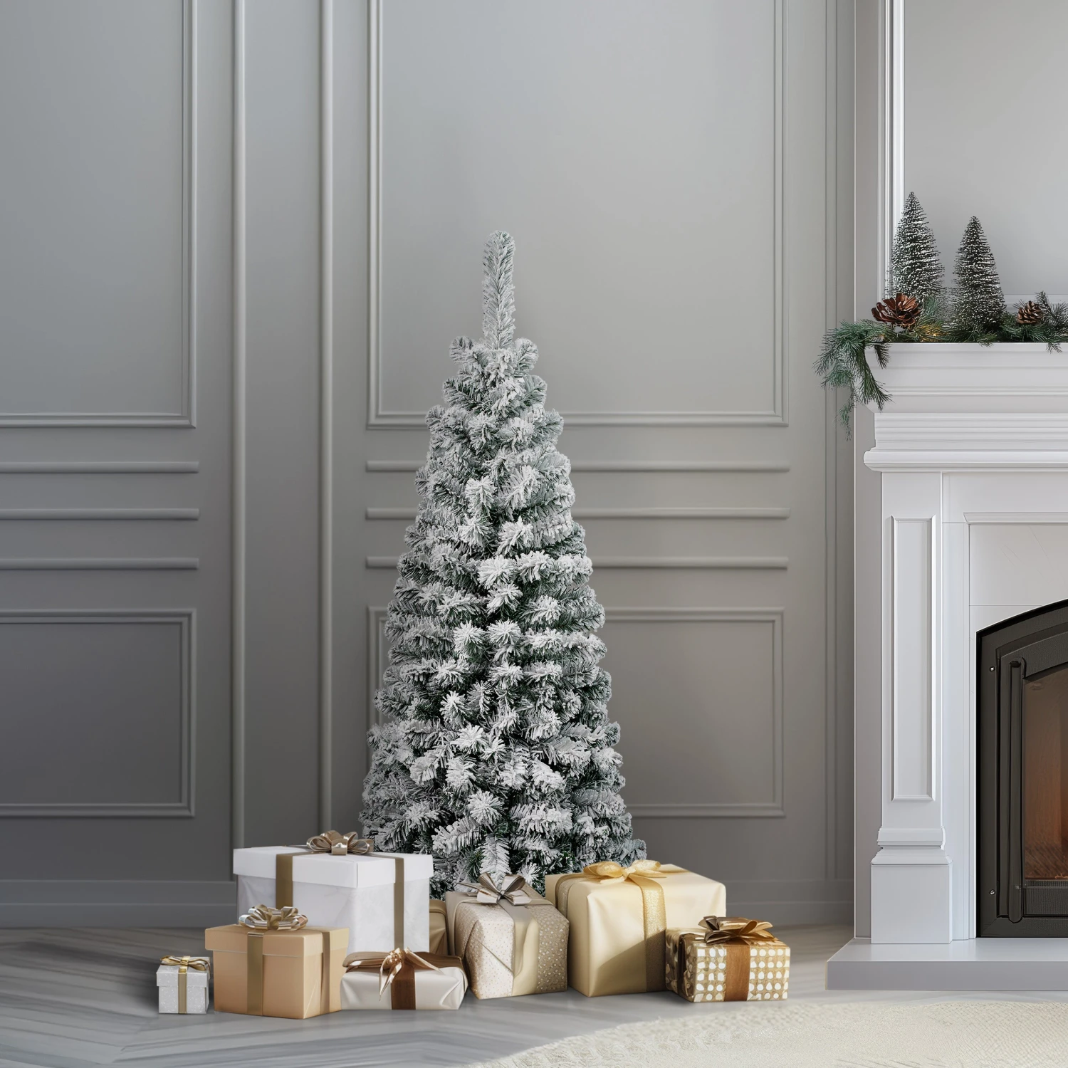 4.5 Ft. Acacia Pencil Slim Flocked Tree 2 4.5 Ft. Acacia Pencil Slim Flocked Tree - Image 2