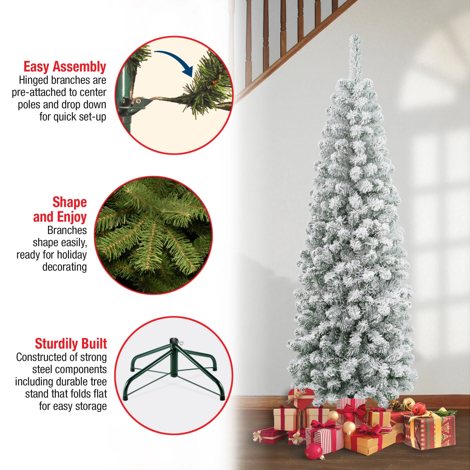 6 Ft. Acacia Pencil Slim Flocked Tree 5 6 Ft. Acacia Pencil Slim Flocked Tree - Image 5