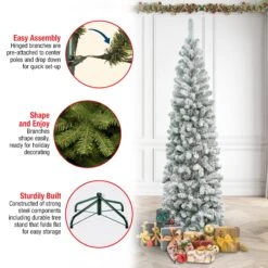 7.5 Ft. Acacia Pencil Slim Flocked Tree -Christmas Trees Sales AC100 504 75F Features