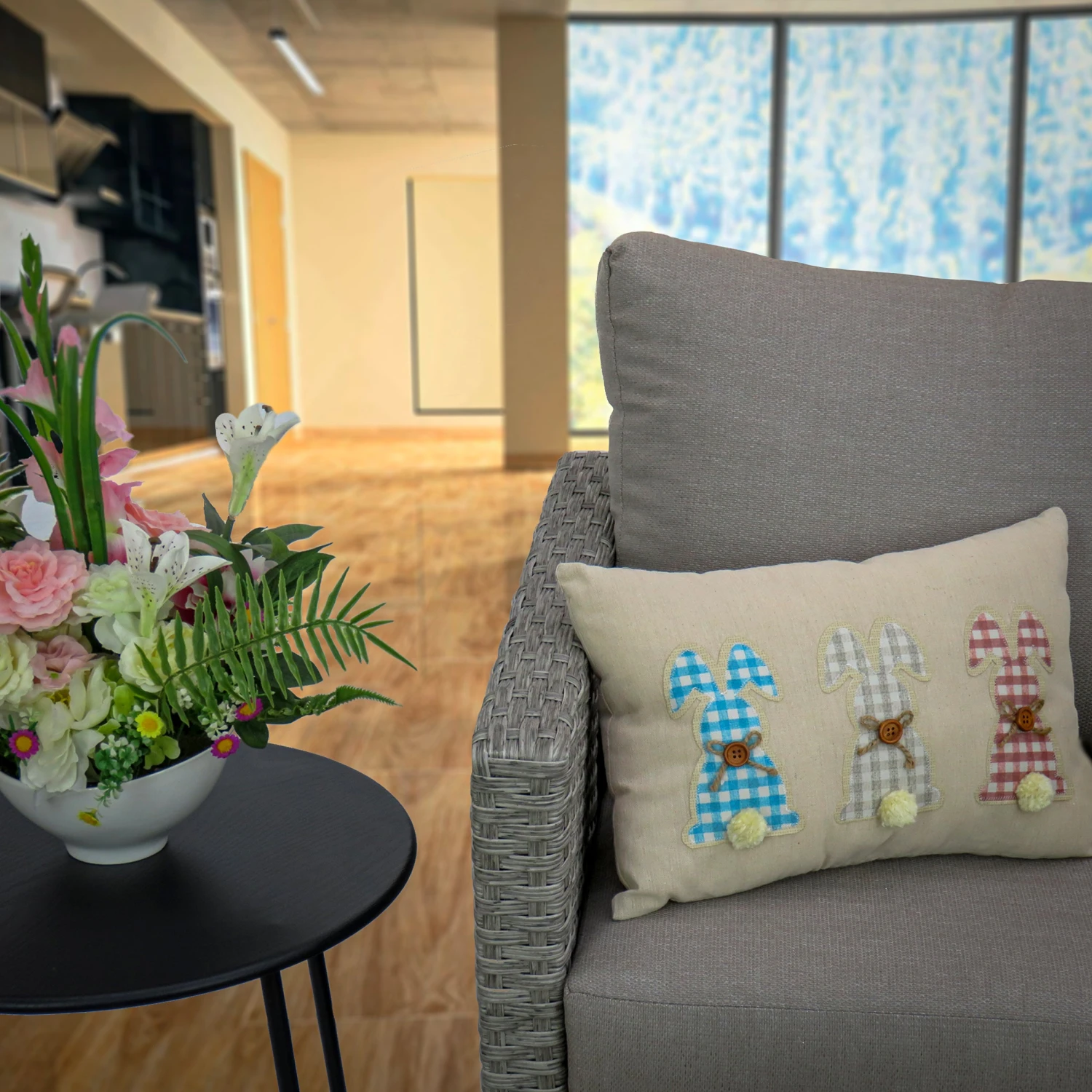 18 In. By 10 In. Plaid Easter Bunnies Decorative Pillow 2 18 In. By 10 In. Plaid Easter Bunnies Decorative Pillow - Image 2