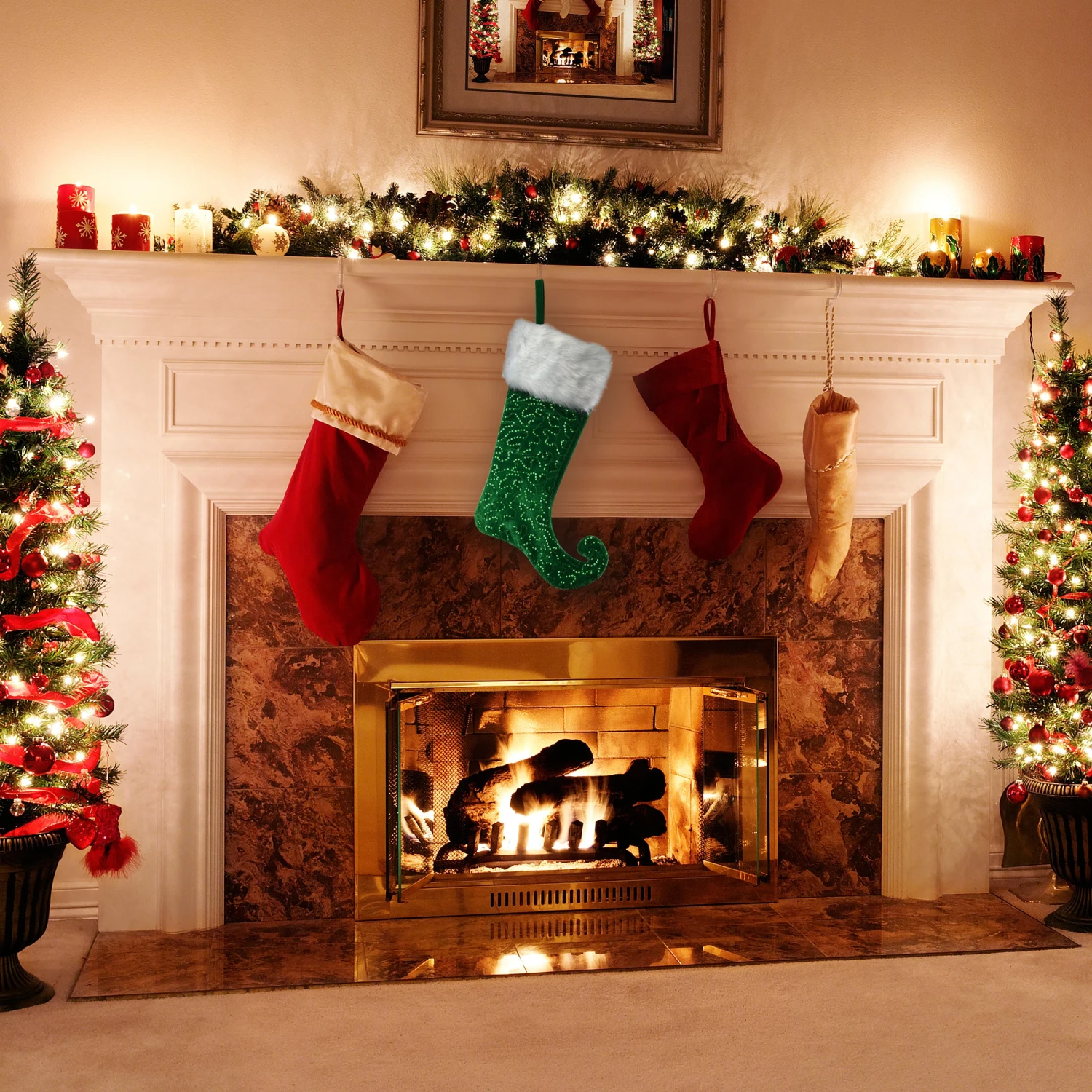 21 In. General Store Collection Jester Style Green Stocking 2 21 In. General Store Collection Jester Style Green Stocking - Image 2