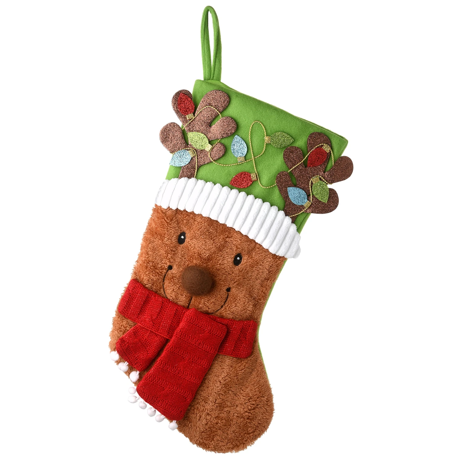 20 In. Be Merry Collection Novelty Teddy Bear Christmas Stocking, Red Scarf And Green Hat 1 20 In. Be Merry Collection Novelty Teddy Bear Christmas Stocking, Red Scarf And Green Hat
