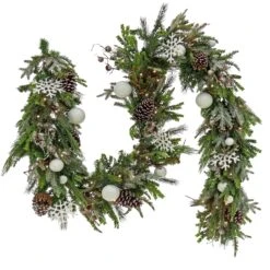 9 Ft. Pre-Lit Alpine Decorated Garland With Warm White LED Lights