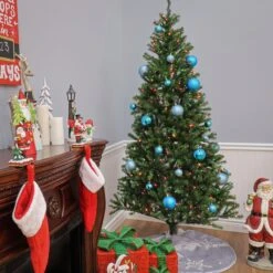 7 Ft. Pre-Lit Aspen Spruce Slim Tree With Multicolor Lights 25 7 Ft. Pre-Lit Aspen Spruce Slim Tree With Multicolor Lights -Christmas Trees Sales AP7 301 70 Deco