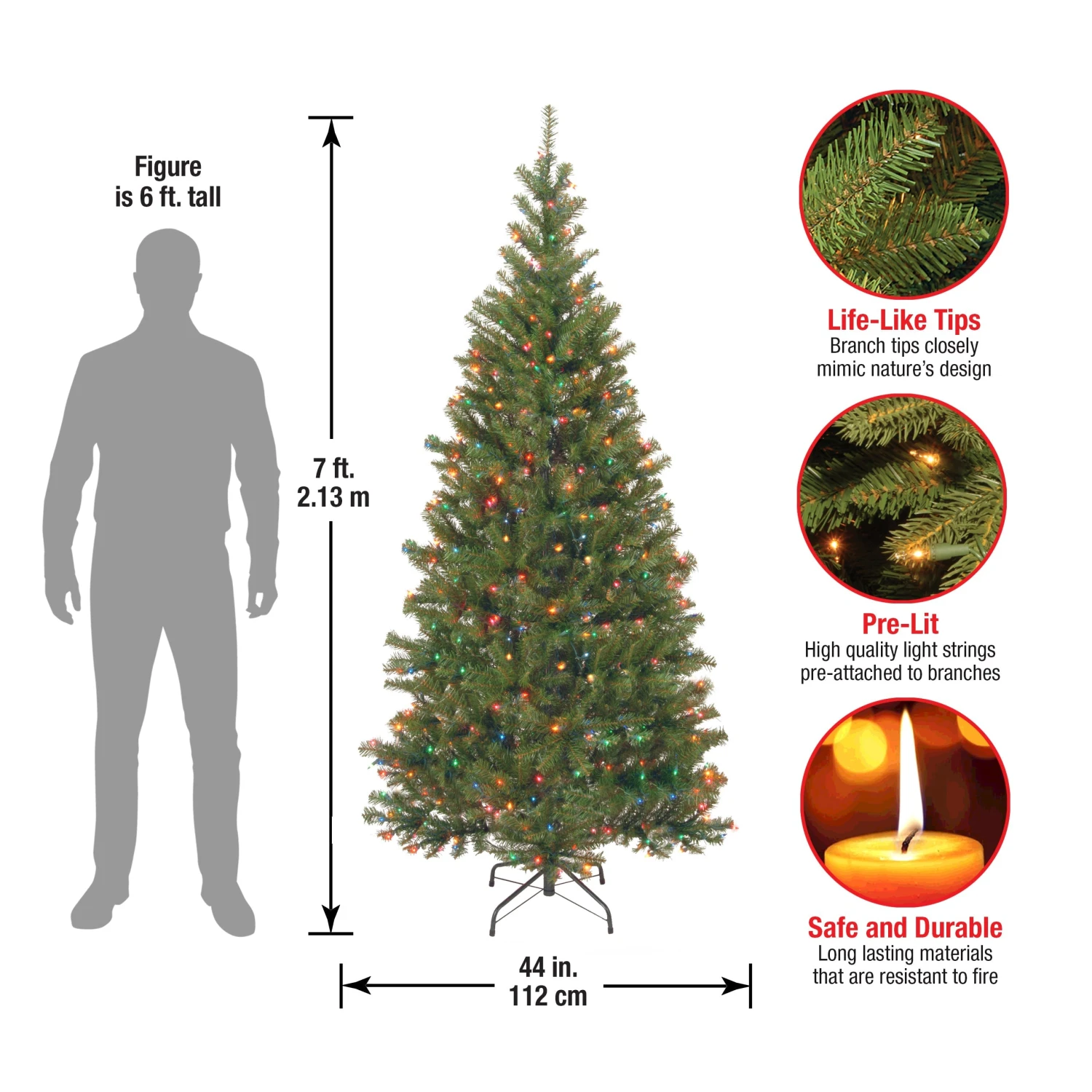7 Ft. Pre-Lit Aspen Spruce Slim Tree With Multicolor Lights 5 7 Ft. Pre-Lit Aspen Spruce Slim Tree With Multicolor Lights - Image 5
