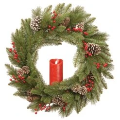 24 In. Bristle Berry Wreath With Single Candle