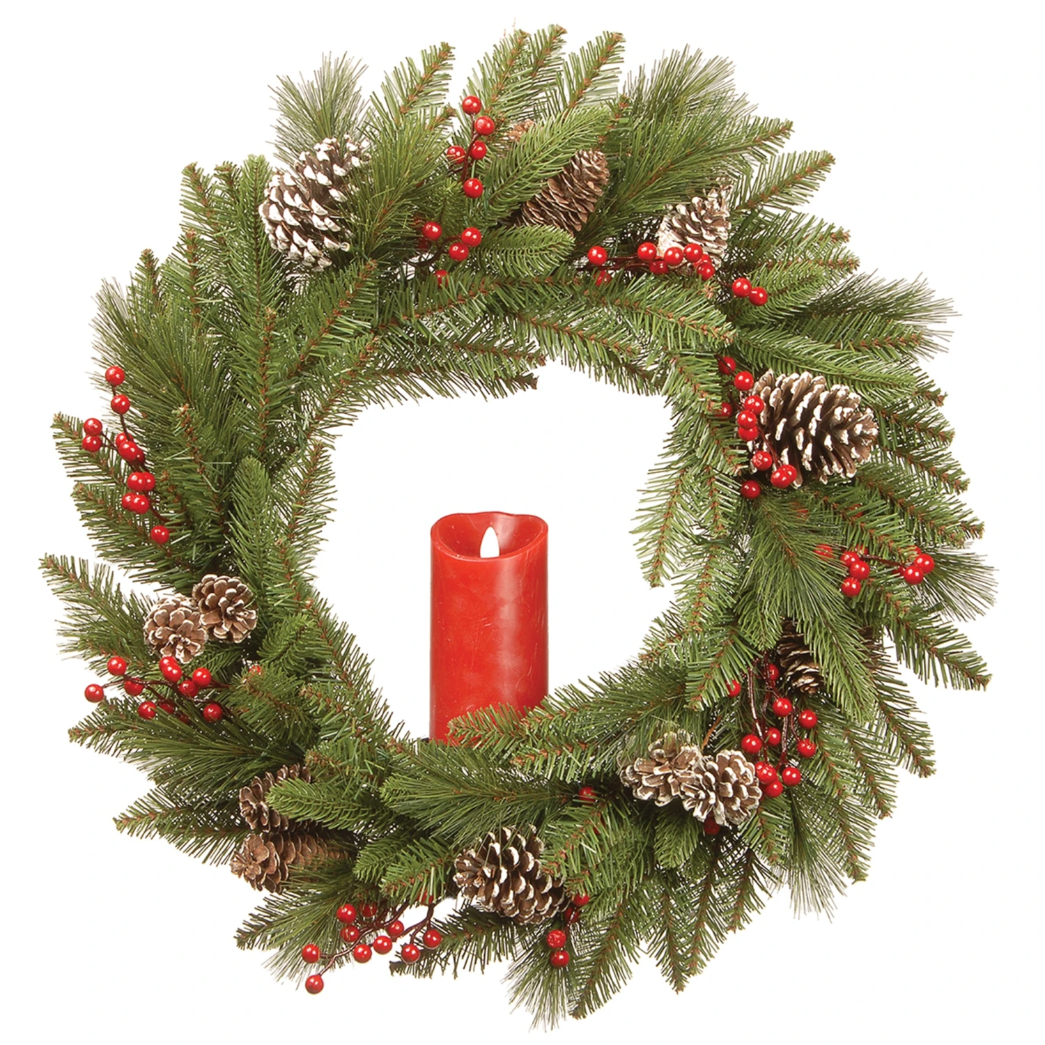 24 In. Bristle Berry Wreath With Single Candle 1 24 In. Bristle Berry Wreath With Single Candle