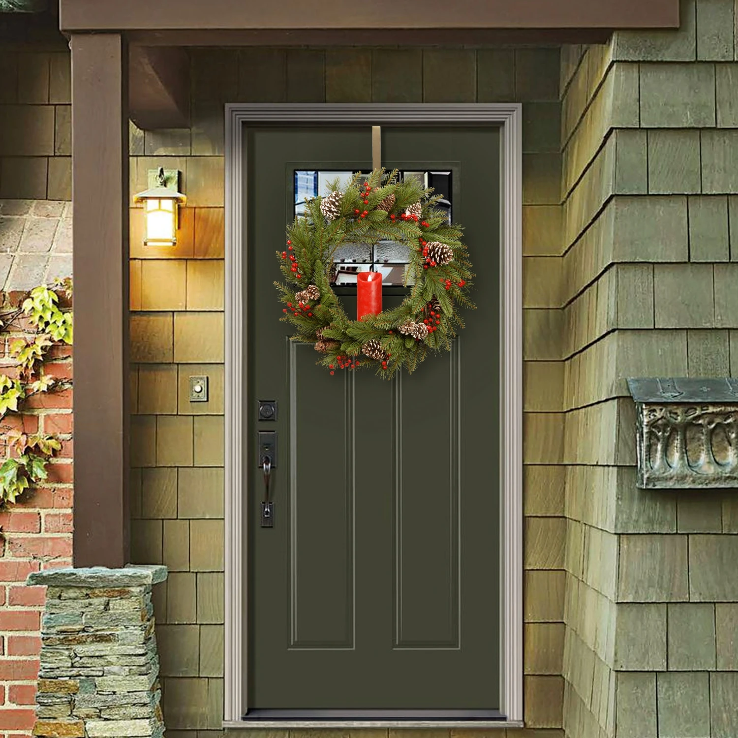 24 In. Bristle Berry Wreath With Single Candle 2 24 In. Bristle Berry Wreath With Single Candle - Image 2