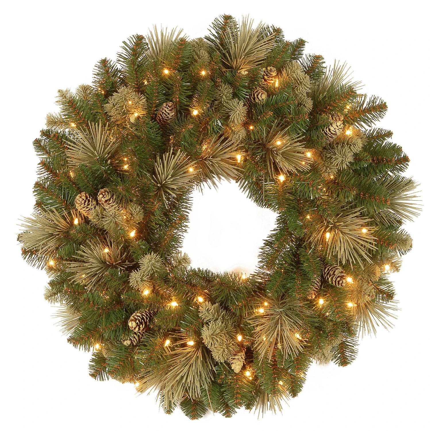 24 In. Pre-Lit Carolina Pine Wreath With LED Lights 1 24 In. Pre-Lit Carolina Pine Wreath With LED Lights