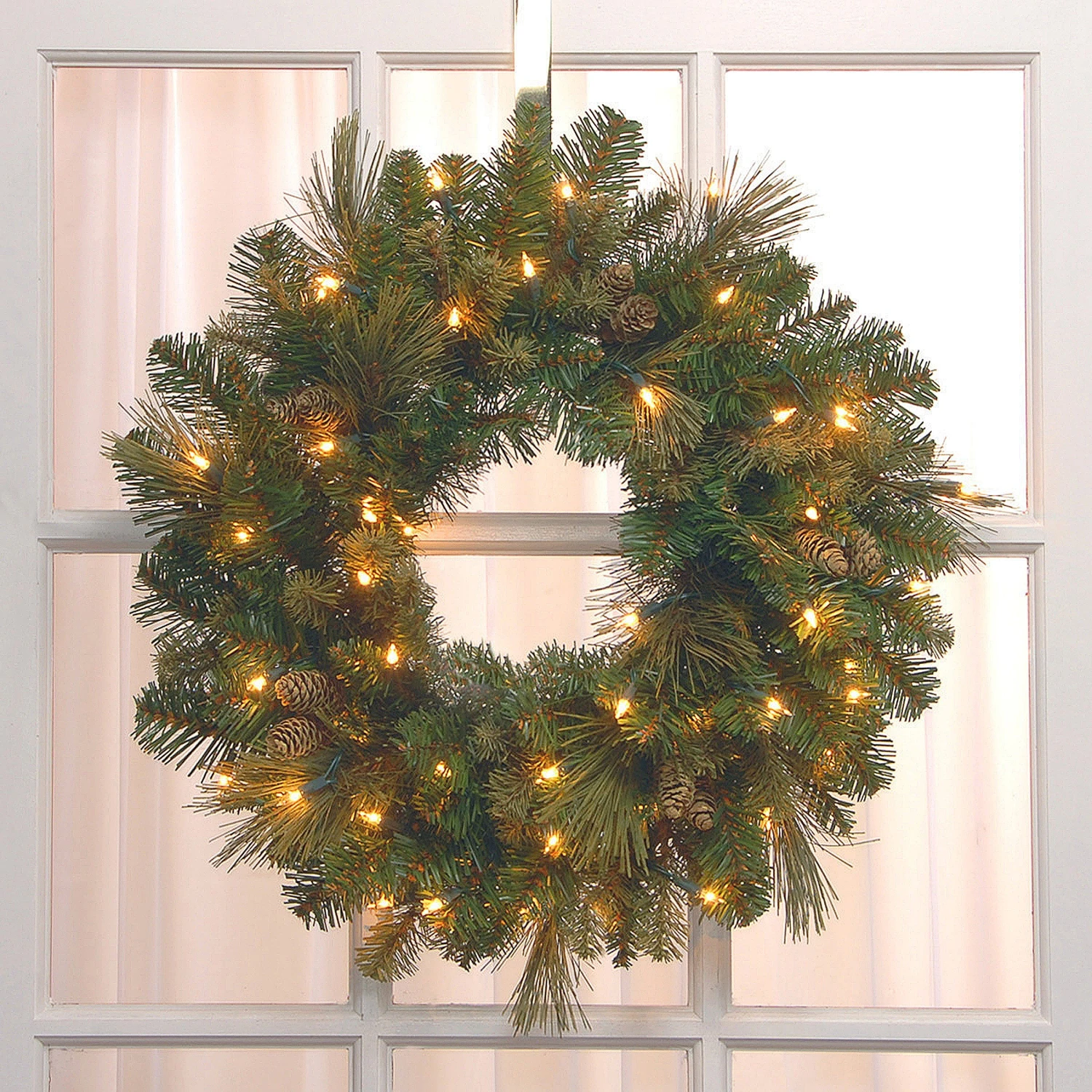 24 In. Pre-Lit Carolina Pine Wreath With LED Lights 2 24 In. Pre-Lit Carolina Pine Wreath With LED Lights - Image 2