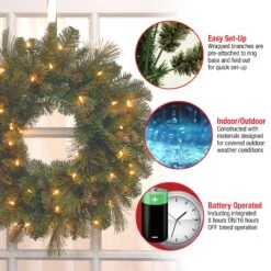 24 In. Pre-Lit Carolina Pine Wreath With LED Lights 9 24 In. Pre-Lit Carolina Pine Wreath With LED Lights -Christmas Trees Sales CAP3 306 24WB 1 Features