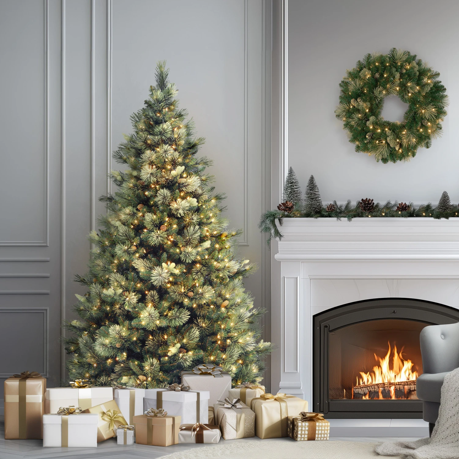 7.5 Ft. Pre-Lit Carolina Pine Tree With 750 Clear Lights 2 7.5 Ft. Pre-Lit Carolina Pine Tree With 750 Clear Lights - Image 2