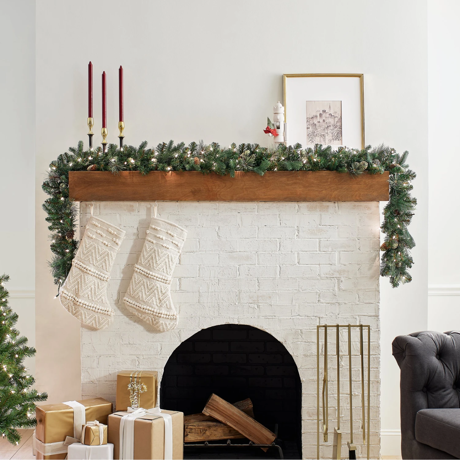 9 Ft. Pre-Lit Carolina Pine Garland With Clear Lights 2 9 Ft. Pre-Lit Carolina Pine Garland With Clear Lights - Image 2