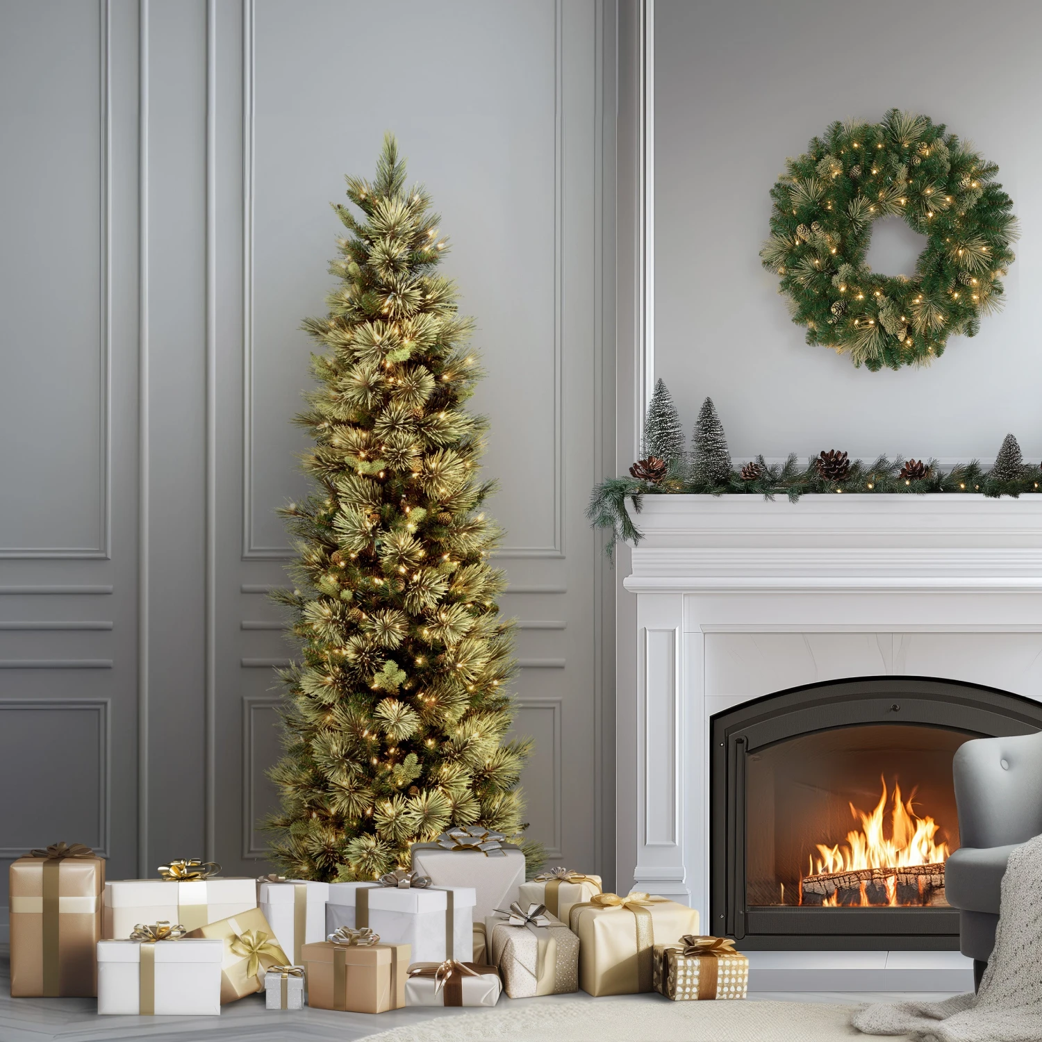 6.5 Ft. Pre-Lit Carolina Pine Slim Tree With Clear Lights 2 6.5 Ft. Pre-Lit Carolina Pine Slim Tree With Clear Lights - Image 2