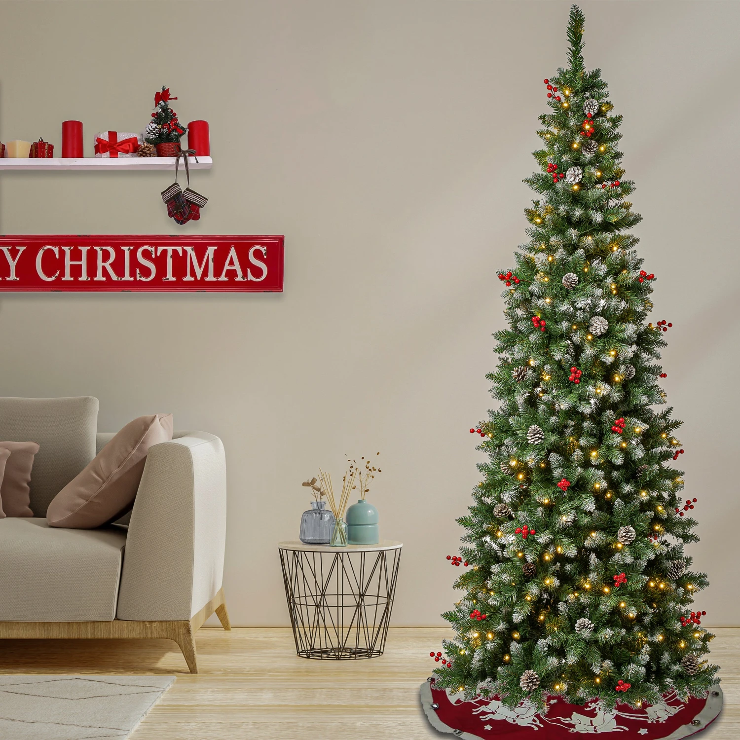 7.5 Ft. Pre-Lit Cullen Slim Tree With Warm White LED Lights 2 7.5 Ft. Pre-Lit Cullen Slim Tree With Warm White LED Lights - Image 2