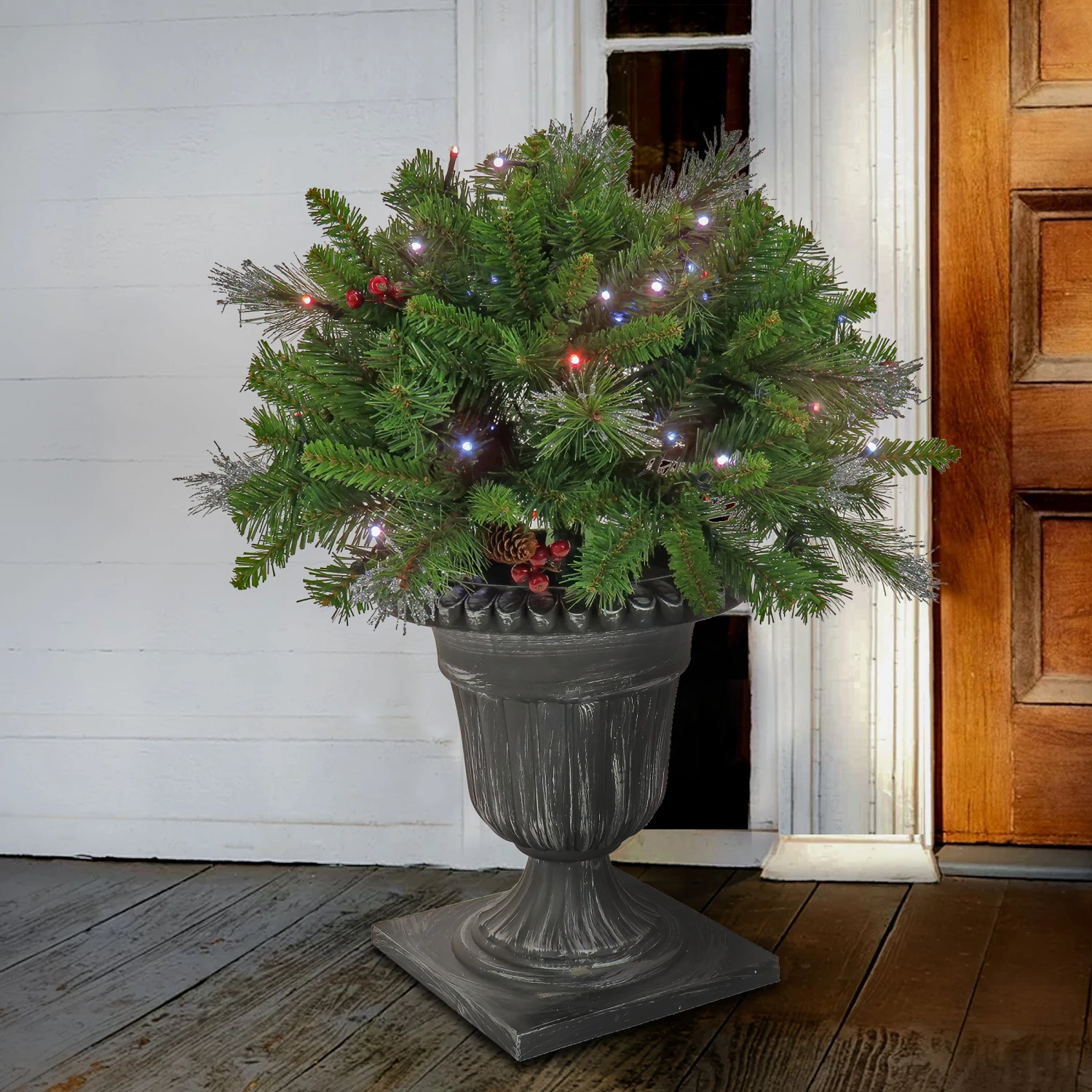 24 In. Crestwood Spruce Porch Bush With Twinkly LED Lights 2 24 In. Crestwood Spruce Porch Bush With Twinkly LED Lights - Image 2