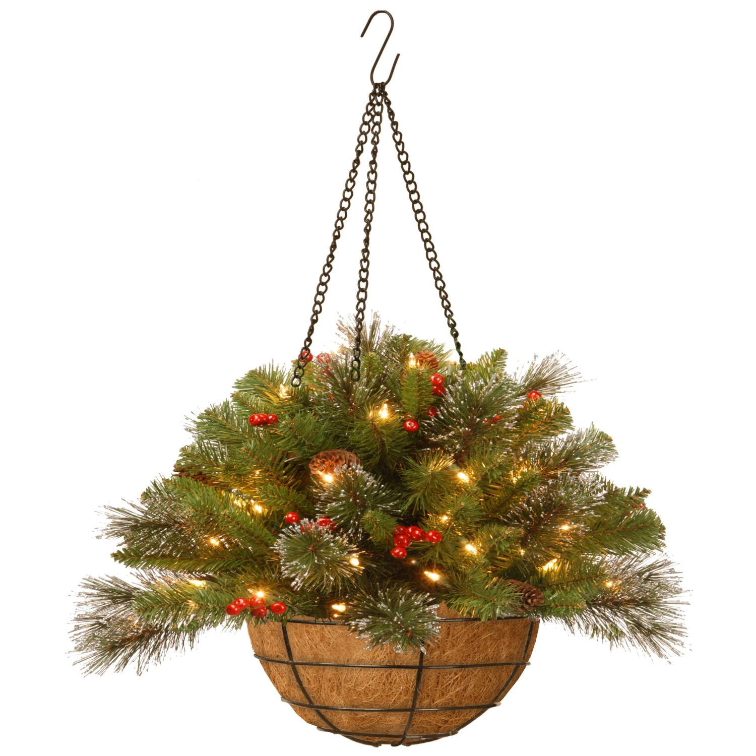 20 In. Pre-Lit Crestwood Spruce Hanging Basket With LED Lights 1 20 In. Pre-Lit Crestwood Spruce Hanging Basket With LED Lights