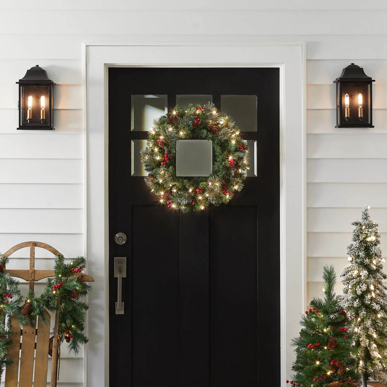 24 In. Pre-Lit Crestwood Spruce Wreath With Clear Lights - Plug In 2 24 In. Pre-Lit Crestwood Spruce Wreath With Clear Lights - Plug In - Image 2