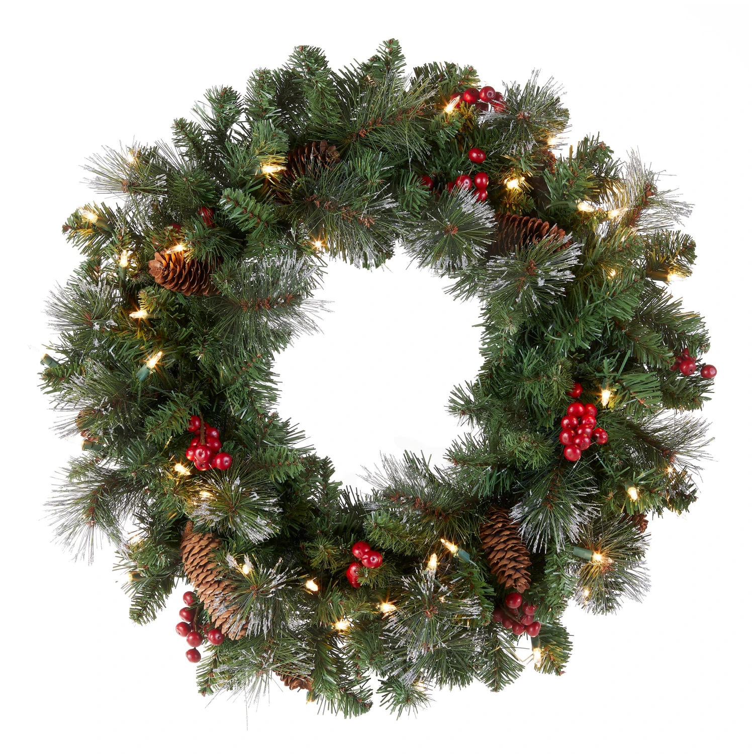 24 In. Pre-Lit Crestwood Spruce Wreath With Clear Lights - Plug In 1 24 In. Pre-Lit Crestwood Spruce Wreath With Clear Lights - Plug In