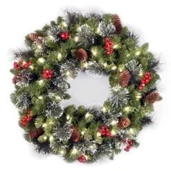 24 In. Pre-Lit Crestwood Spruce Wreath With Warm White LED Lights