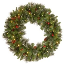 30 In. Pre-Lit Crestwood Spruce Wreath With Clear Lights