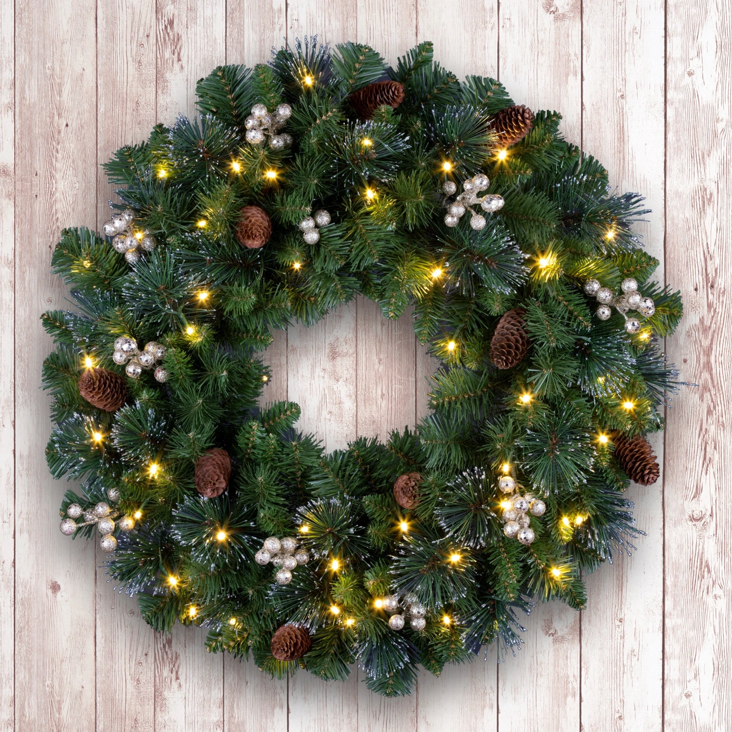 24 In. Crestwood Gold Spruce Wreath With Clear Lights 2 24 In. Crestwood Gold Spruce Wreath With Clear Lights - Image 2