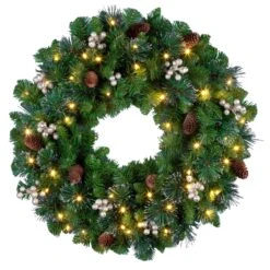 24 In. Crestwood Gold Spruce Wreath With Clear Lights