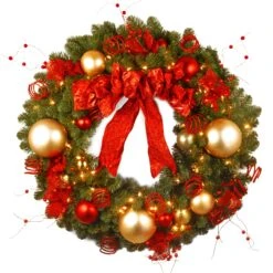 36 In. Pre-Lit Decorative Collection Cozy Christmas Wreath With Red And Clear Lights