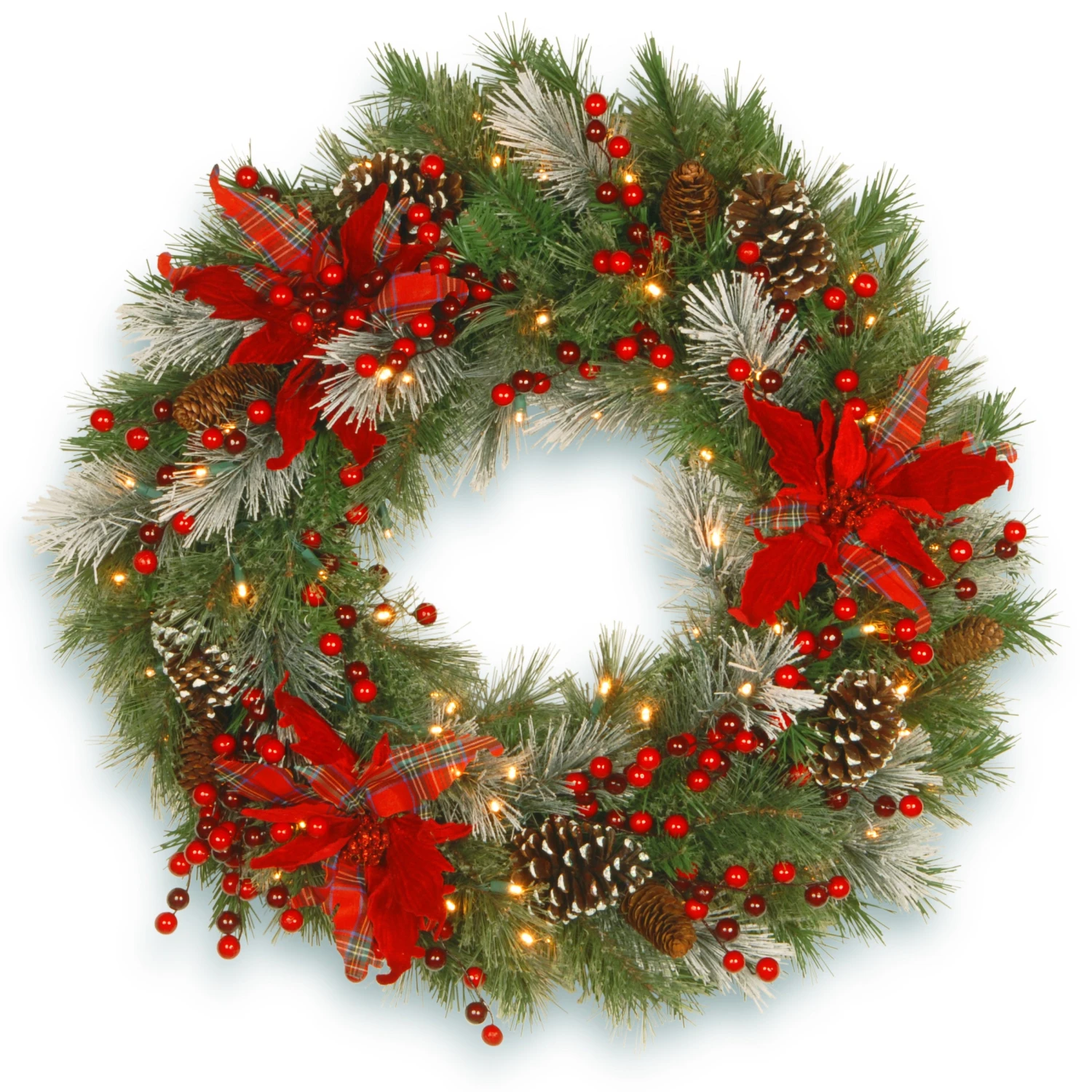 30 In. Pre-Lit Decorative Collection Tartan Plaid Wreath With Warm White LED Lights 1 30 In. Pre-Lit Decorative Collection Tartan Plaid Wreath With Warm White LED Lights