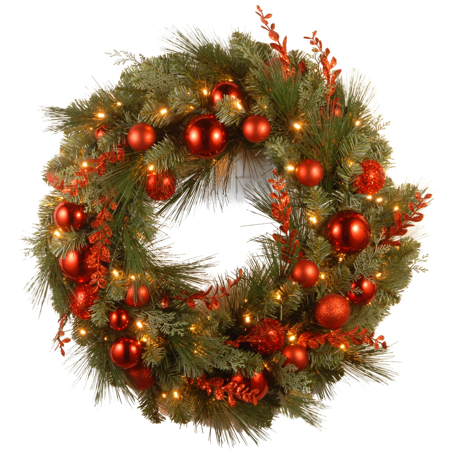 24 In. Pre-Lit Decorative Collection Red Mixed Wreath With Warm White LED Lights 1 24 In. Pre-Lit Decorative Collection Red Mixed Wreath With Warm White LED Lights