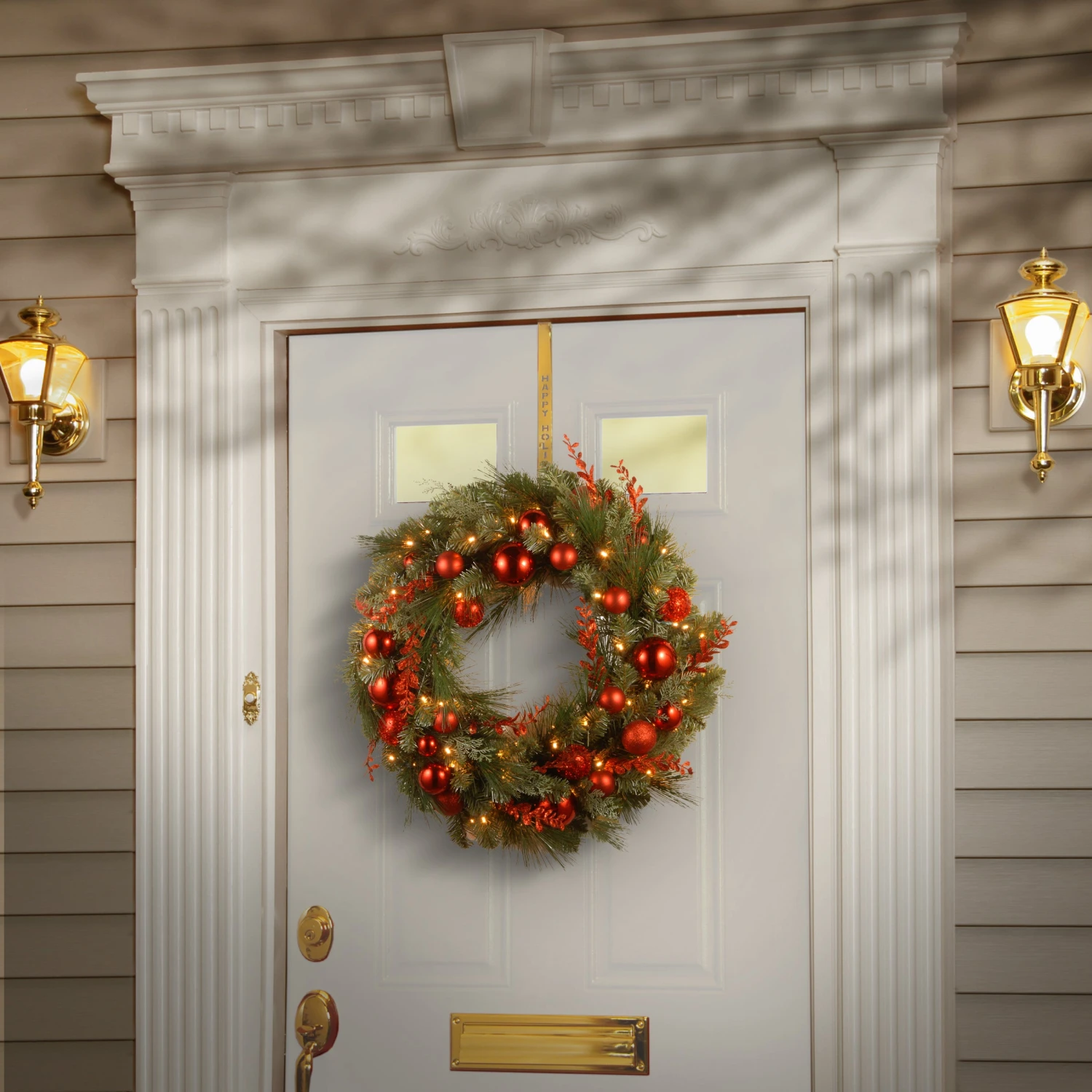 24 In. Pre-Lit Decorative Collection Red Mixed Wreath With Warm White LED Lights 2 24 In. Pre-Lit Decorative Collection Red Mixed Wreath With Warm White LED Lights - Image 2