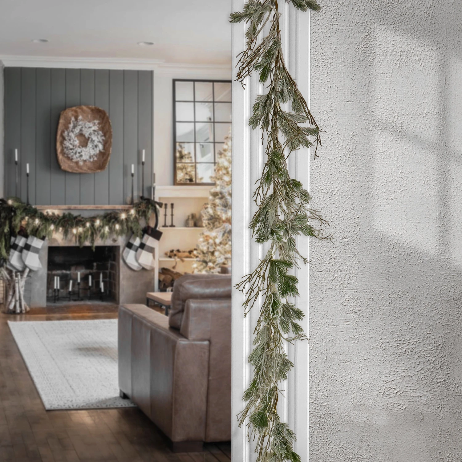 9 Ft. Pre-LitSnowy Twig Garland With Warm White LED Rice Lights 2 9 Ft. Pre-LitSnowy Twig Garland With Warm White LED Rice Lights - Image 2