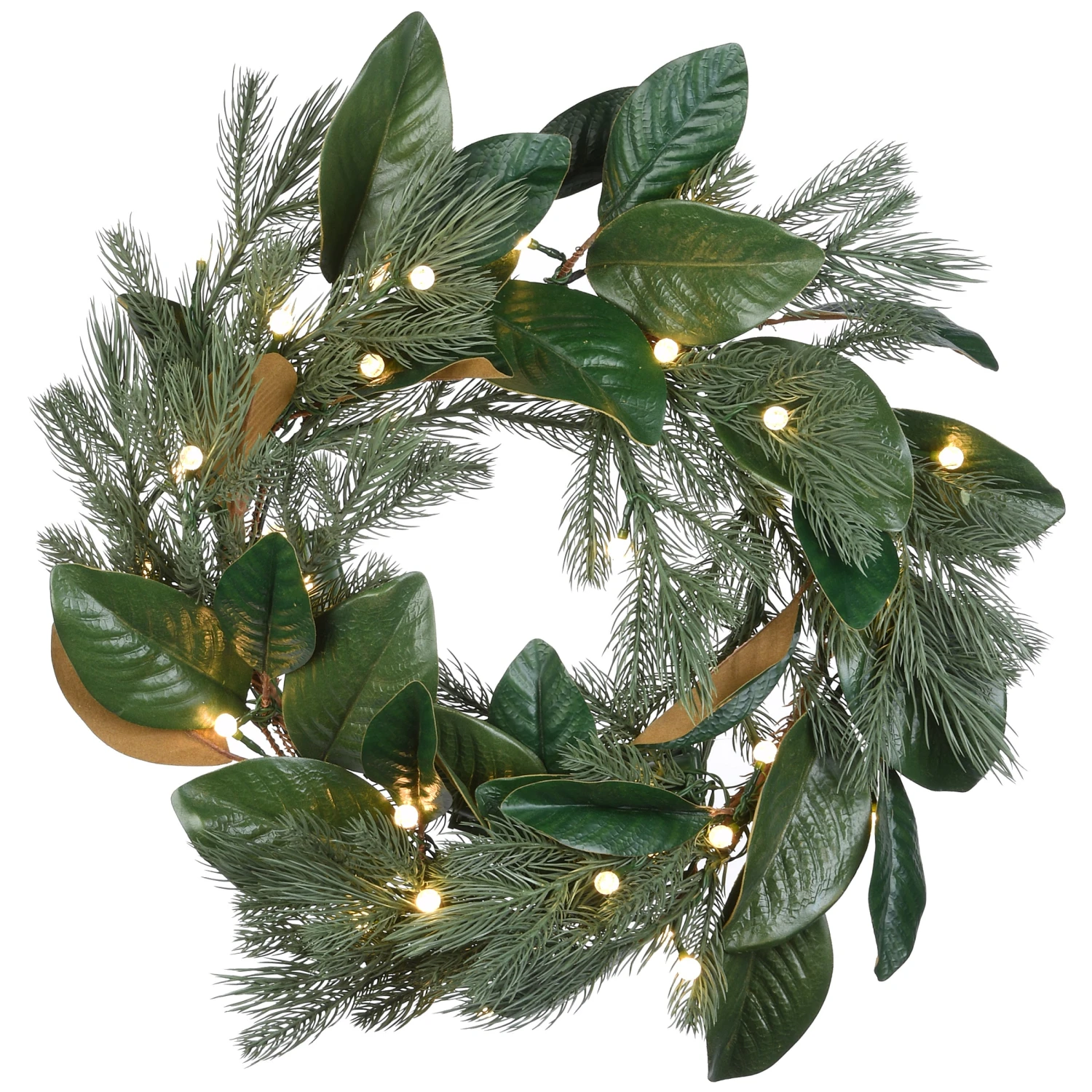24 In. Pre-Lit Magnolia Mix Pine Wreath With LED Lights 1 24 In. Pre-Lit Magnolia Mix Pine Wreath With LED Lights