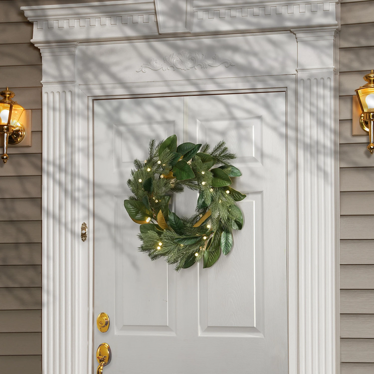 24 In. Pre-Lit Magnolia Mix Pine Wreath With LED Lights 2 24 In. Pre-Lit Magnolia Mix Pine Wreath With LED Lights - Image 2