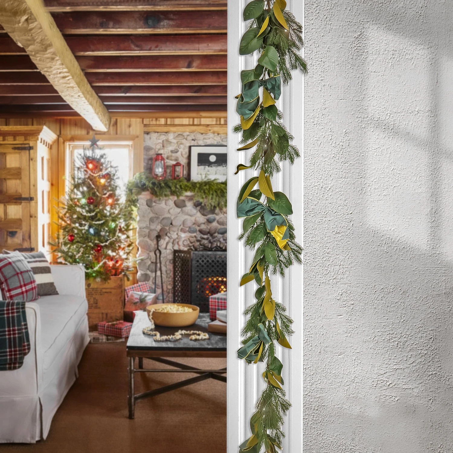 9 Ft. Pre-Lit Magnolia Mix Pine Garland With Warm White LED Lights 2 9 Ft. Pre-Lit Magnolia Mix Pine Garland With Warm White LED Lights - Image 2