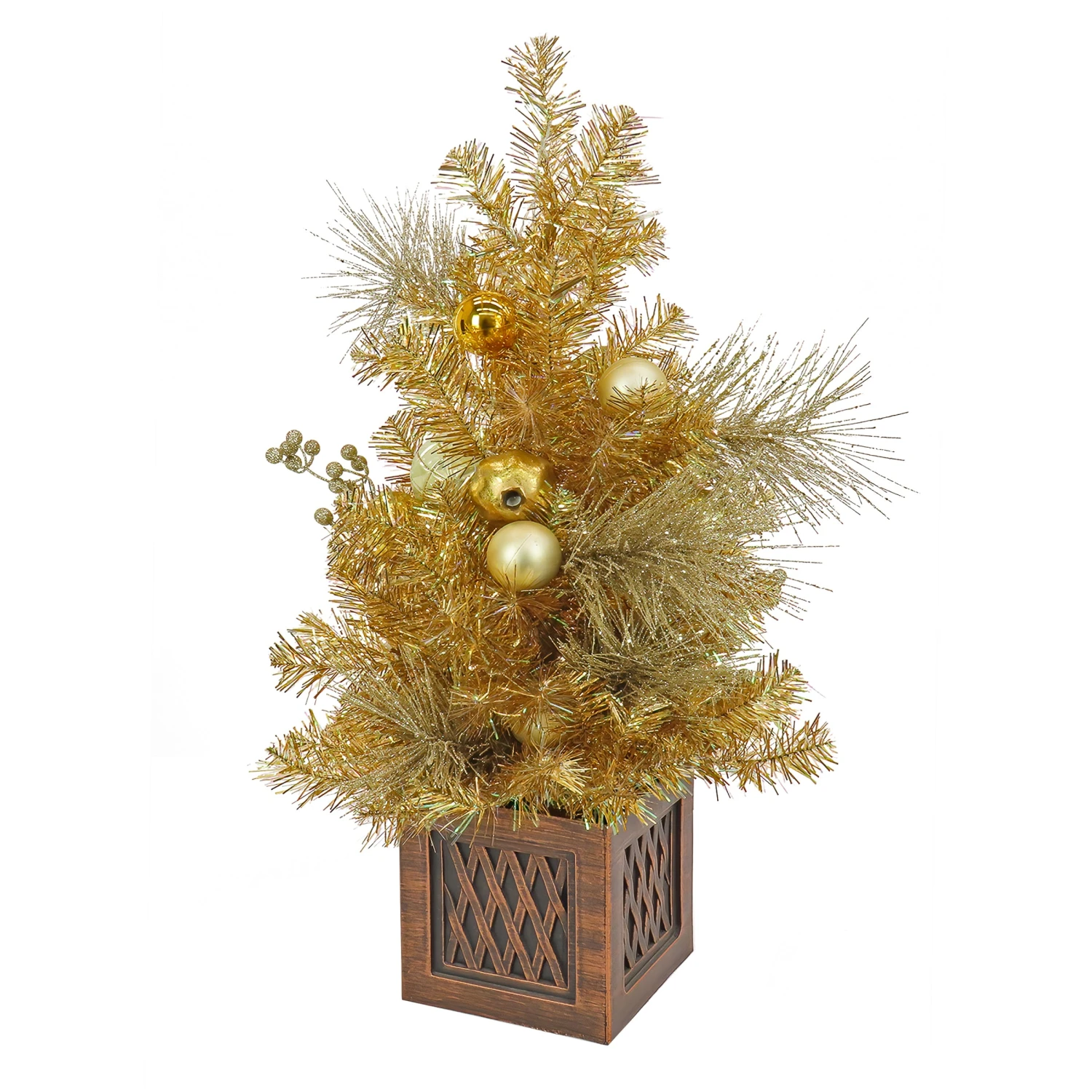 36 In. Christmas Be Merry Decorated Gold Tree With Warm White LED Lights 1 36 In. Christmas Be Merry Decorated Gold Tree With Warm White LED Lights