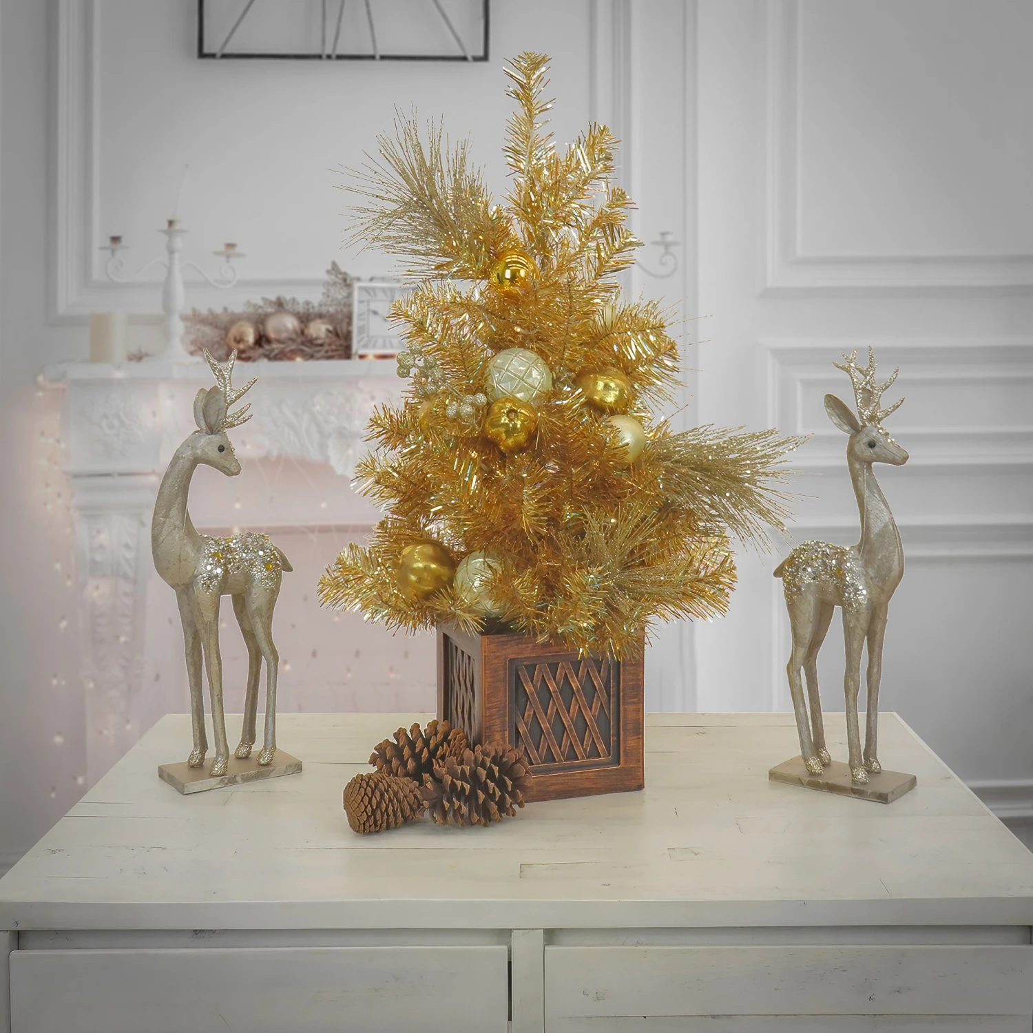 36 In. Christmas Be Merry Decorated Gold Tree With Warm White LED Lights 2 36 In. Christmas Be Merry Decorated Gold Tree With Warm White LED Lights - Image 2